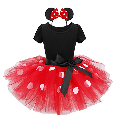 Agoky Vestidos de Princesa Tutú Disfraces Infantil con Diadema Traje de Fiesta Bautizo con Braga Interior para Bebés Niñas (12 Meses a 8 Años) Negro&Rojo 2 Años