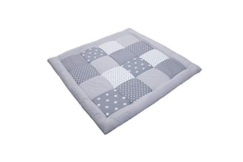 Alfombra para gatear de ULLENBOOM ® con estrellas grises (manta para bebé de 100 x 100 cm; ideal como colcha para el cochecito; apta como alfombra de juegos)