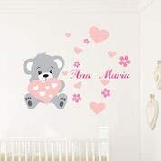 Ambiance Sticker Pegatinas Personalizadas con Nombre Personalizado, diseño de Oso – Decoración de Pared para habitación Infantil Bébé – 2 láminas de 30 x 35 cm y 50 x 30 cm – Tono de Rosa