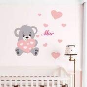 Ambiance Sticker Pegatinas Personalizadas con Nombre Personalizado, diseño de Oso – Decoración de Pared para habitación Infantil Bébé – 2 láminas de 30 x 35 cm y 50 x 30 cm – Tono de Rosa