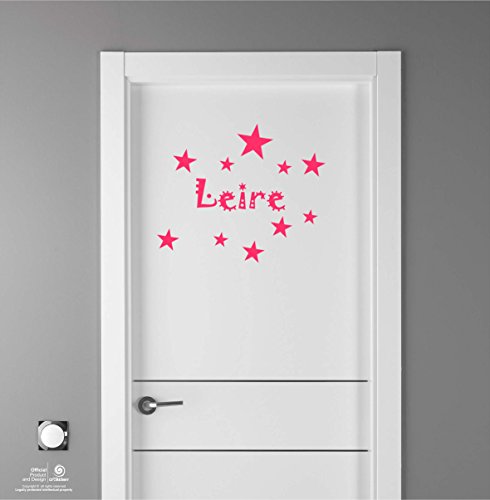 Artstickers Adhesivo Infantil para decoración de Muebles, Puertas, Paredes.Nombre: Leire, en Color Rosa Nombre de 20cm + Kit de 10 Estrellas para Libre colocación.