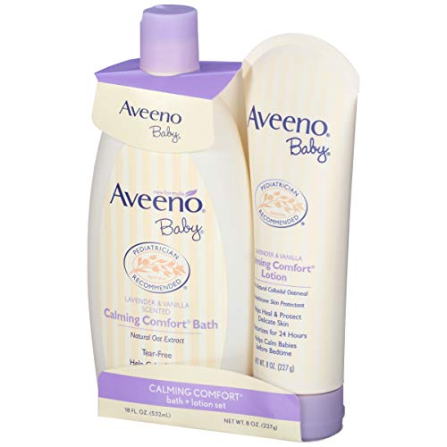 Aveeno Baby Calming Comfort - Juego de baño y loción con extracto de avena natural, lavanda y vainilla, 2 artículos