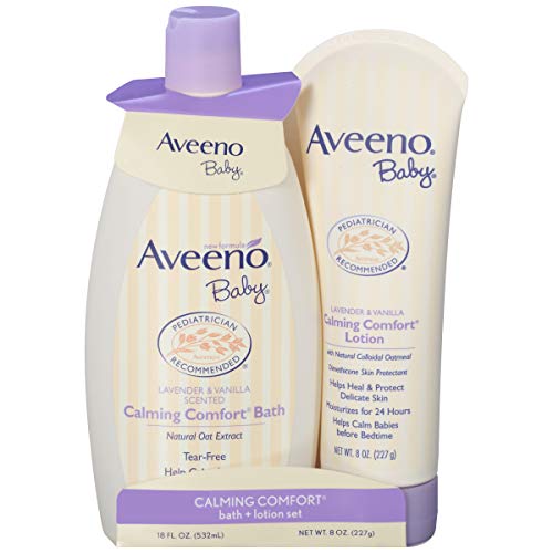 Aveeno Baby Calming Comfort - Juego de baño y loción con extracto de avena natural, lavanda y vainilla, 2 artículos