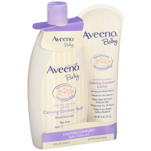 Aveeno Baby Calming Comfort - Juego de baño y loción con extracto de avena natural, lavanda y vainilla, 2 artículos