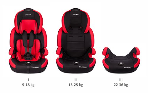 Babylon Star ISOFIX Silla de coche para niños 9-36 kg grupo 1-2-3, fabricada en Europa, color rojo