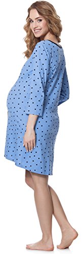 Bellivalini Premamá Camisón Vestido Lactancia Maternidad Mujer BLV50-115 (Azul/Puntos/Azul Marino, M)