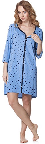 Bellivalini Premamá Camisón Vestido Lactancia Maternidad Mujer BLV50-115 (Azul/Puntos/Azul Marino, M)