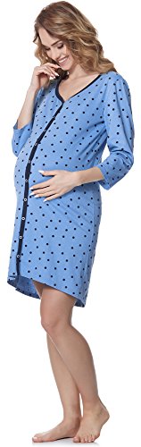 Bellivalini Premamá Camisón Vestido Lactancia Maternidad Mujer BLV50-115 (Azul/Puntos/Azul Marino, M)