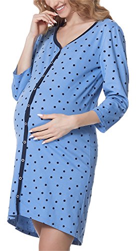 Bellivalini Premamá Camisón Vestido Lactancia Maternidad Mujer BLV50-115 (Azul/Puntos/Azul Marino, M)