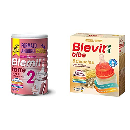 Blemil Plus Forte 2, Leche de continuación para bebé - 1200 g + Blevit Plus Bibe 8, Cereales para bebé - Pack de 2 x 300 g - Total: 600 g