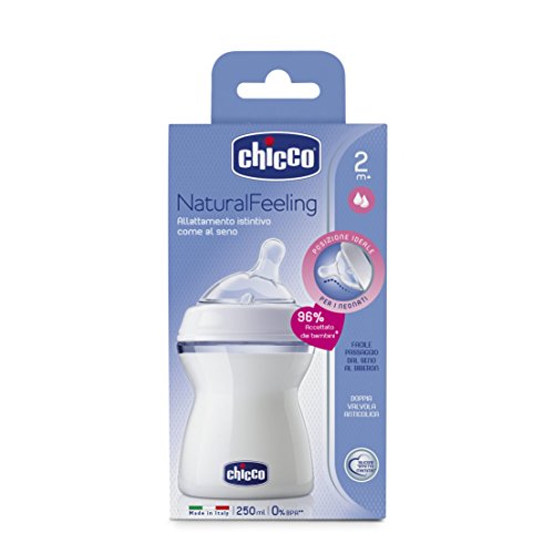 Botella 250ml Chicco PP Natural Feeling silicona chupete Flux inclinado Medio Bout 2 Meses