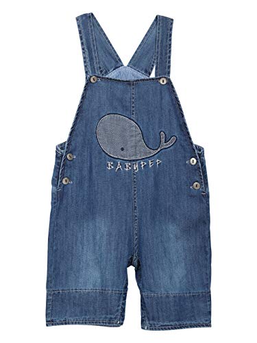 Camilife Bebé Niñas Niños Pantalones Cortos con Peto Shorts Denim Algodón Suave Pantalón Cortos con Peto Vaqueros Jeans con Tirante Delgado - Patrón Ballena Talla 80/86