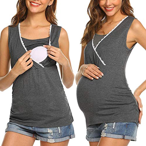 Camiseta Mujeres Embarazadas Breastfeeding T-Shirt Amamantando Color Sólido Ropa Premamá Blusa Reducción de Precio