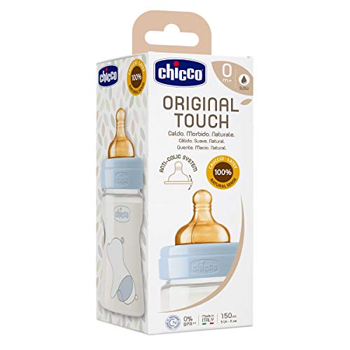 Chicco - Biberón Original Touch Caucho Azul Flujo Normal 150Ml 0M+, Niños