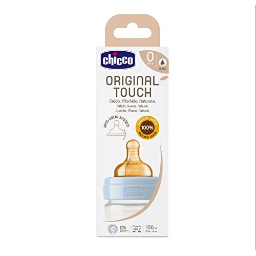 Chicco - Biberón Original Touch Caucho Azul Flujo Normal 150Ml 0M+, Niños