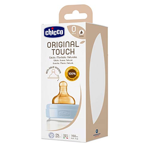 Chicco - Biberón Original Touch Caucho Azul Flujo Normal 150Ml 0M+, Niños