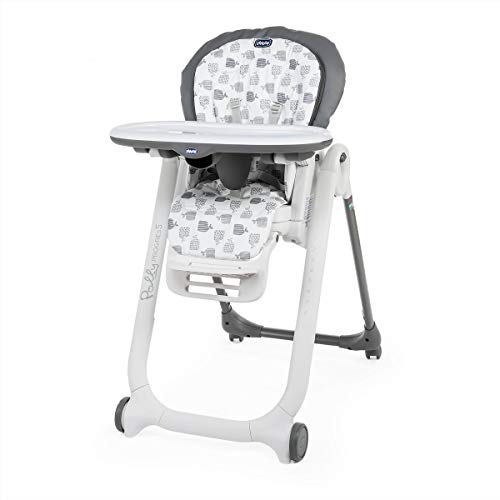 Chicco Polly Progres5 - Trona evolutiva: hamaca, trona y elevador compacto, ajustable, con 4 ruedas y freno, de 0 a 3 años, color gris oscuro estampado ballenas (Grey)