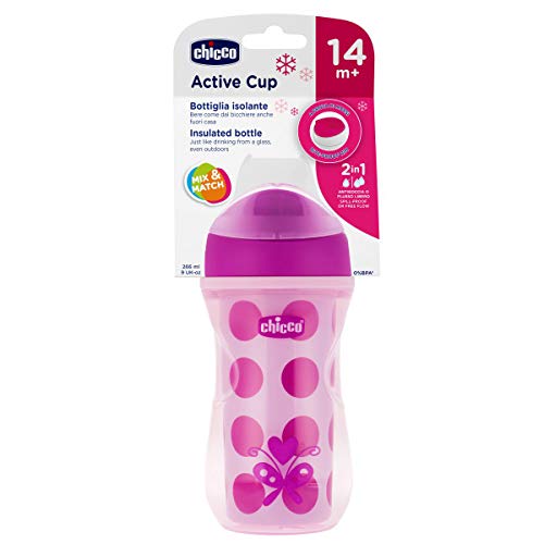 Chicco Termo Active - Vaso con boquilla fina que mantiene la temperatura, 14m+, color rosa (modelos surtidos)