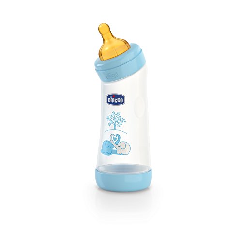 Chicco Well-Being, Biberón Angular, Látex, 0m+, Azul, 250 ml