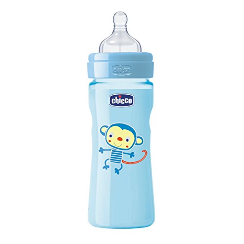 Chicco Wellbeing - Biberón con tetina de silicona y flujo medio para bebé de 2m+, 250 ml, color azul