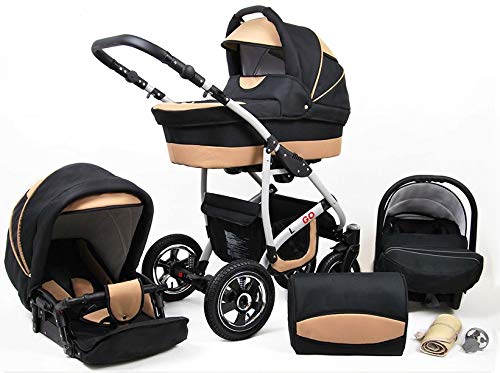 Cochecito de bebe 3 en 1 2 en 1 Trio Isofix silla de paseo New L-GO 2 by SaintBaby negro & beis 2in1 sin Silla de coche