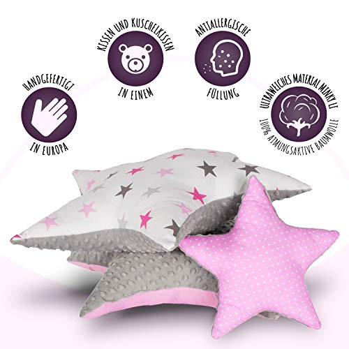 cojin estrella cojines bebe - decoracion peluche estrella regalo bebe recien nacido niña niños chico gris-blanco oscuro con estrellas y lunares ø 30cm et 2 x ø 60cm