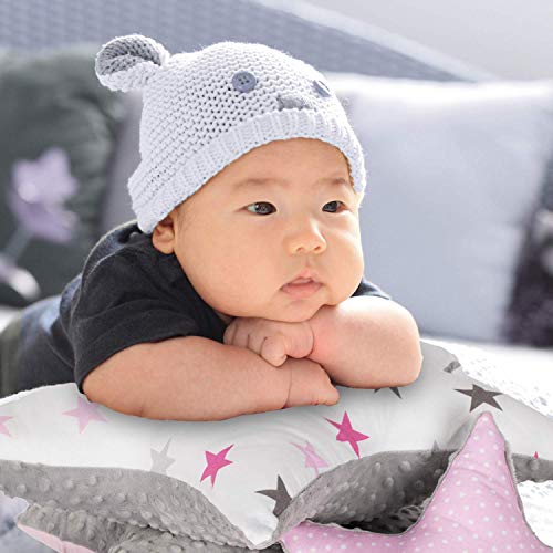 cojin estrella cojines bebe - decoracion peluche estrella regalo bebe recien nacido niña niños chico gris-blanco oscuro con estrellas y lunares ø 30cm et 2 x ø 60cm