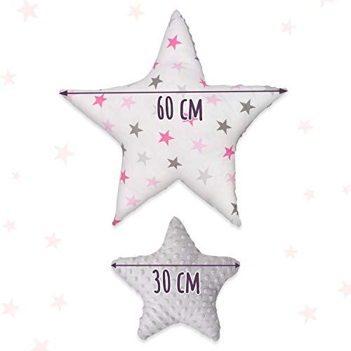 cojin estrella cojines bebe - decoracion peluche estrella regalo bebe recien nacido niña niños chico gris-blanco oscuro con estrellas y lunares ø 30cm et 2 x ø 60cm