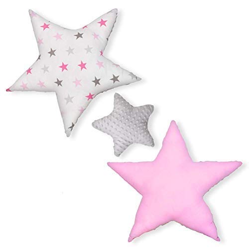 cojin estrella cojines bebe - decoracion peluche estrella regalo bebe recien nacido niña niños chico gris-blanco oscuro con estrellas y lunares ø 30cm et 2 x ø 60cm