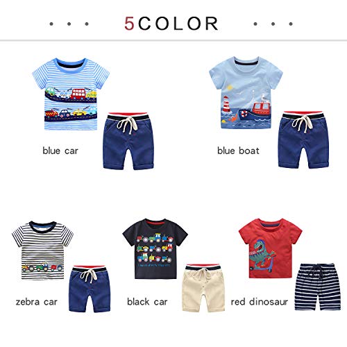 Conjuntos Bebé Niño, 2PC/Conjunto Ropa Bebe Unisex Ropa Bebe Recien Nacido Verano 24 Meses-2años Niños Rayas Barco Estampado Camiseta Tops y Pantalones Cortos