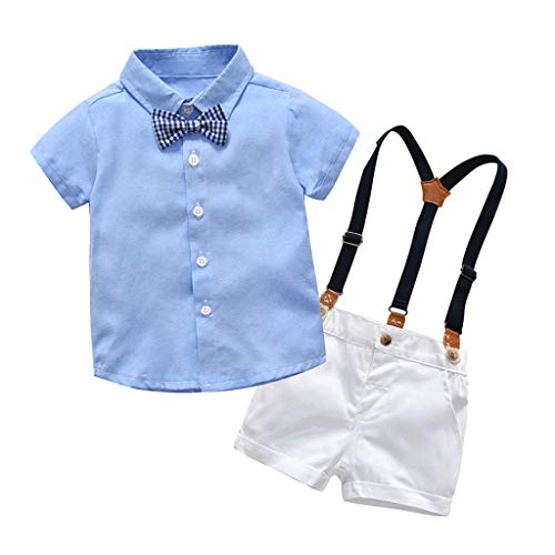 Conjuntos Bebe Niño, Lanskirt 3 Piezas Ropa de Camisa de Manga Corta con Pajarita a Lunares y Camisa de Color Liso+ Pantalones Cortos+ Traje de Caballero Bebe 3 a 24 Meses