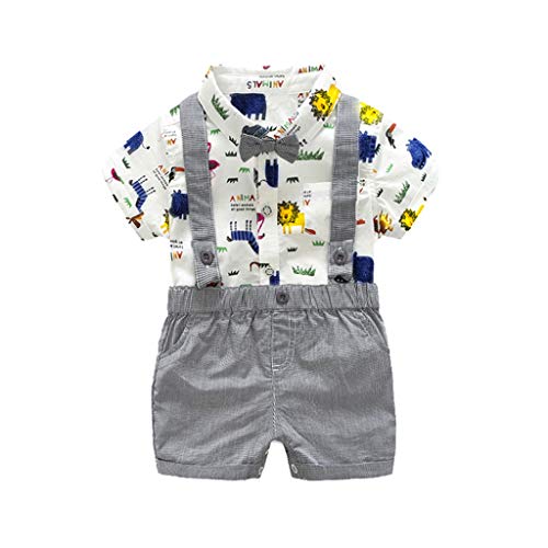 Conjuntos Bebe Niño, Lanskirt 3 Piezas Ropa de Camisa de Manga Corta con Pajarita a Lunares y Camisa de Color Liso+ Pantalones Cortos+ Traje de Caballero Bebe 3 a 24 Meses