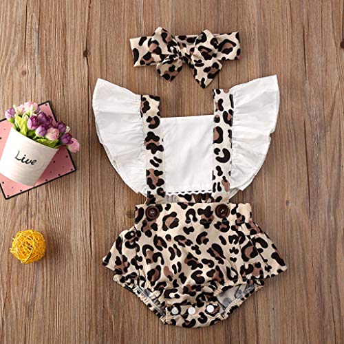 Conjuntos de Bebés Niñas Verano Recién Nacidos Bautizo PAOLIAN Monos de Bebes Niñas y Diademas Fiestas Estampados Leopardo Bodies Peleles Mameluco Bebes Niñas Vestir Casual 0-24 Meses