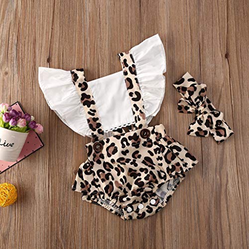 Conjuntos de Bebés Niñas Verano Recién Nacidos Bautizo PAOLIAN Monos de Bebes Niñas y Diademas Fiestas Estampados Leopardo Bodies Peleles Mameluco Bebes Niñas Vestir Casual 0-24 Meses