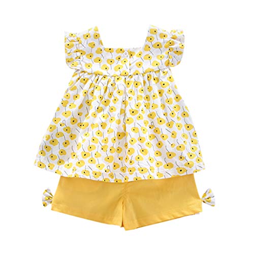 Conjuntos para Bebés Niñas Verano Recién Nacidos Bautizo PAOLIAN Camisetas Niñas Bebes de Tirantes sin Manga y Pantalone Cortos Ropa para Niñas Bebes Vestir Fiestas Casual 6 Meses-3 Años