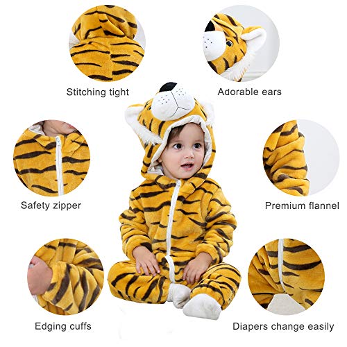 COOKY.D - Mono de bebé con Capucha para Invierno, Franela, Pijama de 0 a 36 Meses Blanco Tigre XXL