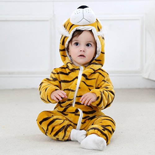 COOKY.D - Mono de bebé con Capucha para Invierno, Franela, Pijama de 0 a 36 Meses Blanco Tigre XXL