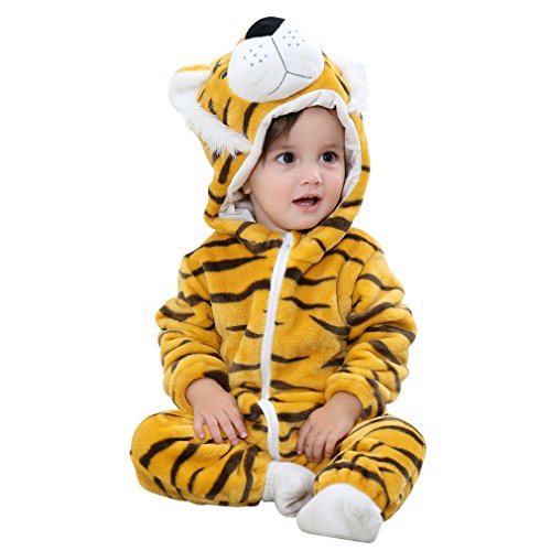 COOKY.D - Mono de bebé con Capucha para Invierno, Franela, Pijama de 0 a 36 Meses Blanco Tigre XXL