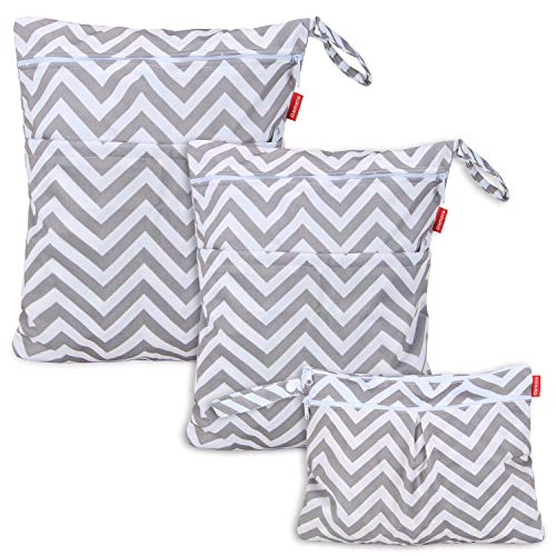 Damero Bolsa de 3 piezas Bolso de Cambiador Mochila para Bebé Bolsa para Ropa Organizador, Gray Chevron