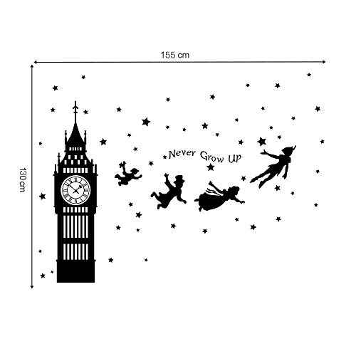 decalmile Pegatinas de Pared Peter Pan Big Ben Estrellas Vinilos Decorativos Niños Letras Adhesivos Pared Habitación Infantil Bebe Dormitorios