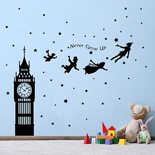 decalmile Pegatinas de Pared Peter Pan Big Ben Estrellas Vinilos Decorativos Niños Letras Adhesivos Pared Habitación Infantil Bebe Dormitorios