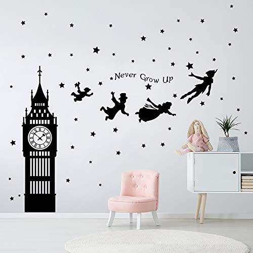 decalmile Pegatinas de Pared Peter Pan Big Ben Estrellas Vinilos Decorativos Niños Letras Adhesivos Pared Habitación Infantil Bebe Dormitorios