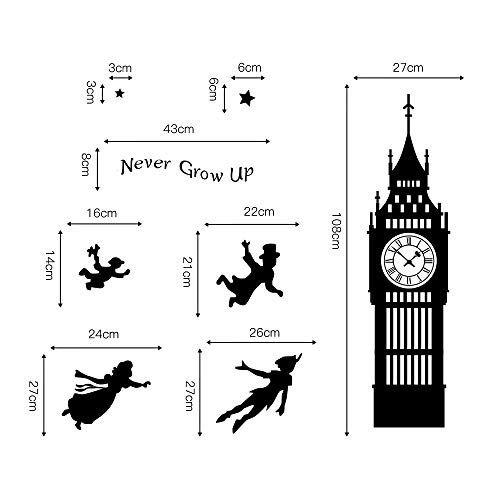 decalmile Pegatinas de Pared Peter Pan Big Ben Estrellas Vinilos Decorativos Niños Letras Adhesivos Pared Habitación Infantil Bebe Dormitorios