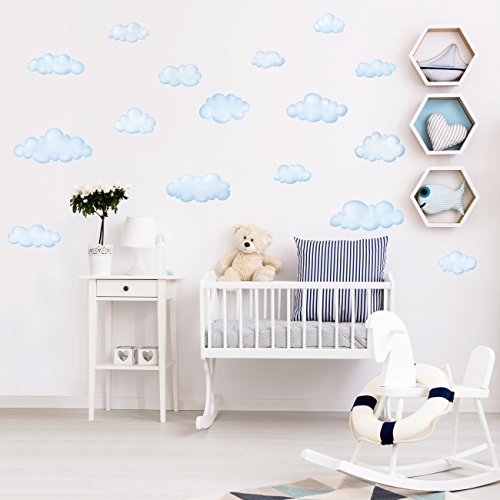 DECOWALL DW-1702 Nubes Vinilo Pegatinas Decorativas Adhesiva Pared Dormitorio Salón Guardería Habitación Infantiles Niños Bebés