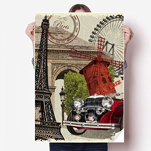 DIYthinker 80X55Cm Coche Viejo Francia Torre Eiffel de Vinilo Pegatinas Cartel Mural del Papel Pintado de la Etiqueta de Habitaciones 80cm x 55cm