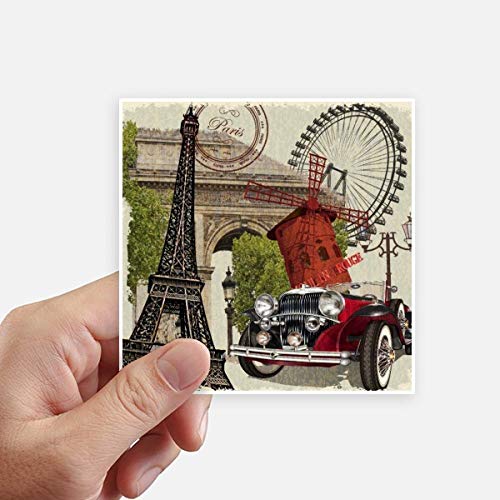 DIYthinker Coche Viejo Francia Torre Eiffel Square Stickers 10cm Pared Maleta portátil Motobike Decal 8pcs 10cm x 10cm