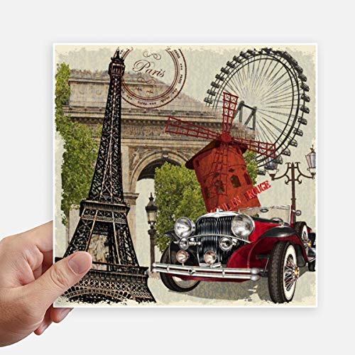 DIYthinker Coche Viejo Francia Torre Eiffel Square Stickers 20cm Pared Maleta portátil Motobike Decal 4 Piezas 20cm x 20cm