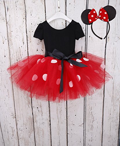 dPois Vestidos de Princesa Diadema Niña Bebé Fiesta Bautizo Tutú Ballet Danza Falda Lunares Bragas Disfraces Fantasía Carnaval Cumpleaños Infantil (6 Meses - 14 Años) Rojo 2 pc 3 Años