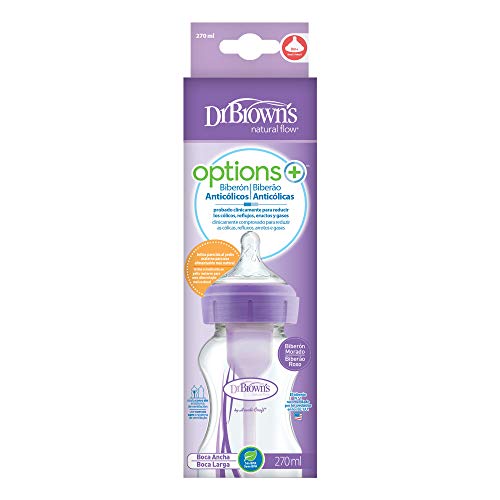 Dr. Brown's Options +, Biberón de boca ancha, 270ml, color morado