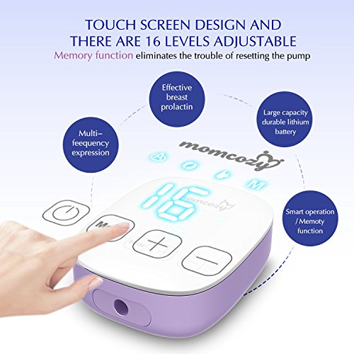 Extractor de Leche Sacaleches Eléctrico Automático con Función de Masaje y Memoria de Momcozy - 16 niveles, Pantalla Táctil, Super Silencioso y Recargable via USB